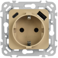 FLITE Розетка 1-местная с заземлением с защитными шторками 16А с USB A+C 20Вт безвинтовое крепление РСЮшс11-1-ФлХ хаки IEK