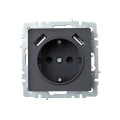 BRITE Розетка 1-местная с заземлением с защитными шторками 16А с USB AA 5В 3,1А РЮш10-2-БрГ графит IEK