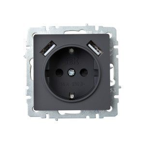 BRITE Розетка 1-местная с заземлением с защитными шторками 16А с USB AA 5В 3,1А РЮш10-2-БрГ графит IEK