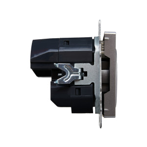 BRITE Розетка 1-местная с заземлением с защитными шторками 16А с USB AA 5В 2,1А РЮш10-1-БрС сталь IEK