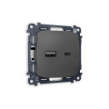 MO911010 Комплект механизма розетки OMEGA Графит мягкое касание 2USB AC 20W быстрая зарядка QUANT OP9110, VM177 AMBRELLA VOLT