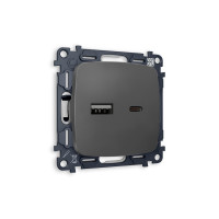 MO911010 Комплект механизма розетки OMEGA Графит мягкое касание 2USB AC 20W быстрая зарядка QUANT OP9110, VM177 AMBRELLA VOLT