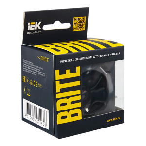 BRITE Розетка 1-местная с заземлением с защитными шторками 16А с USB AA 5В 3,1А РЮш10-2-БрГ графит IEK
