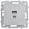 BRITE Розетка USB A+C 45Вт высокоскоростная зарядка РЮ11-2-БрА алюминий IEK