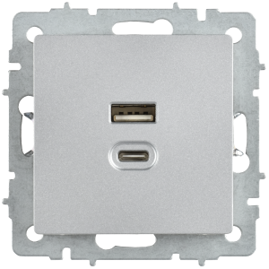 BRITE Розетка USB A+C 45Вт высокоскоростная зарядка РЮ11-2-БрА алюминий IEK