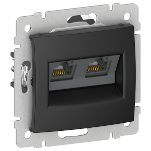 IEKVALENA Розетка компьютерная двойная RJ45 категория 5Е UTP 6945341 черный матовый IEK