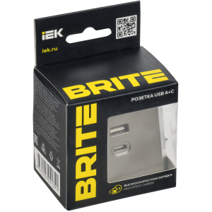 BRITE Розетка USB A+C 45Вт высокоскоростная зарядка РЮ11-2-БрШ шампань IEK