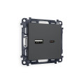 MA911010 Комплект механизма розетки ALFA Графит мягкое касание 2USB AC 20W быстрая зарядка QUANT AP9110, VM177 AMBRELLA VOLT
