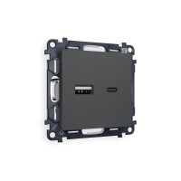 MA911010 Комплект механизма розетки ALFA Графит мягкое касание 2USB AC 20W быстрая зарядка QUANT AP9110, VM177 AMBRELLA VOLT