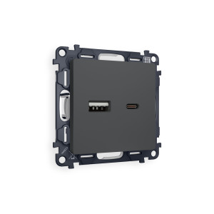 MA911010 Комплект механизма розетки ALFA Графит мягкое касание 2USB AC 20W быстрая зарядка QUANT AP9110, VM177 AMBRELLA VOLT