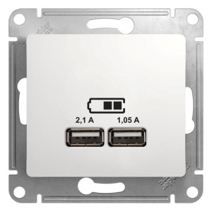 GLOSSA USB РОЗЕТКА A+A, 5В/2,1А, 2х5В/1,05А, механизм, БЕЛЫЙ GSL000133