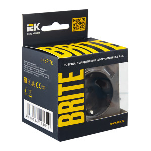 BRITE Розетка 1-местная с заземлением с защитными шторками 16А с USB AA 5В 2,1А РЮш10-1-БрТБ темная бронза IEK