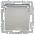 BRITE Розетка 1-местная с заземлением с защитными шторками и крышкой 16А IP44 РСбш10-3-44-БрГН металл хромникель IEK