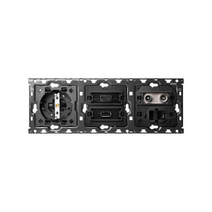 Simon 100 Кит 3 поста механизм 1 розетка Schuko + 1 розетка TV одиночная + 1 розетка RJ45 Cat.6 + 1 розетка HDMI v1.4 + 1 розетка USB 2.0 + суппорт