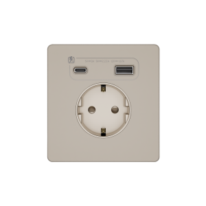 Systeme Infinity, Розетка СУ с ЗК и зар.устр.USB АС 20Вт 250В, 16А, защит.шторки, Песчаный берег