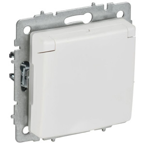 Розетка BRITE РСбш10-3-44-БрАБ 16А IP44 с заземл. защ. шторки с крышкой механизм арктич. бел. IEK BR-R16-16-44-K91