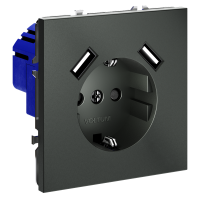 Розетка встраиваемая VOLTUM S70 с заземлением и защитными шторками, 16А, с USB, AA, титан