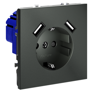 Розетка встраиваемая VOLTUM S70 с заземлением и защитными шторками, 16А, с USB, AA, титан