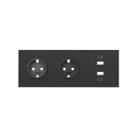 Simon 100 Черный матовый Кит 3 поста, фронт. Накладка на 2 розетки Schuko + 1 з/у 2xUSB цвета