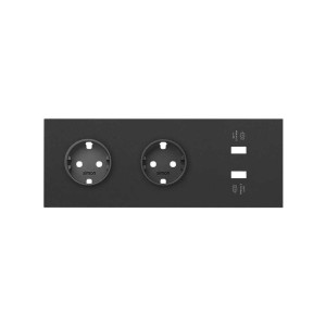 Simon 100 Черный матовый Кит 3 поста, фронт. Накладка на 2 розетки Schuko + 1 з/у 2xUSB цвета