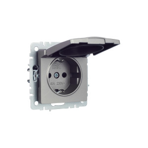 BRITE Розетка 1-местная с заземлением с защитными шторками и крышкой 16А IP20 РСбш10-3-БрС сталь IEK