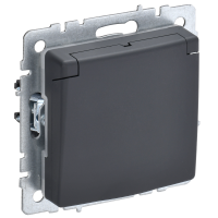 BRITE Розетка 1-местная с заземлением с защитными шторками и крышкой 16А IP20 РСбш10-3-БрГ графит IEK
