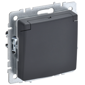 BRITE Розетка 1-местная с заземлением с защитными шторками и крышкой 16А IP20 РСбш10-3-БрГ графит IEK