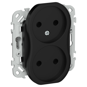 FLITE Розетка 2-местная без заземления без защитных шторок безвинтовое крепление 10А РС02-1-ФлЧ черный IEK