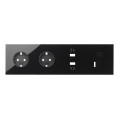 Simon 100 Черный глянец Кит 4 поста, фронт. Накладка на 2 розетки Schuko + 2 з/у USB SC + 2 розетки RJ45