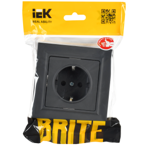 BRITE Розетка 1-местная с заземлением с защитными шторками 16А в сборе РСР14-1-0-БрГ графит IEK