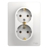 GLOSSA РОЗЕТКА двойная с заземлением без шторок, 16А, в сборе, БЕЛЫЙ GSL000124