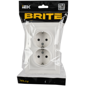 BRITE Розетка 2-местная с заземлением без защитных шторок 16А безвинтовое крепление в сборе РС22-3-БрБ белый IEK