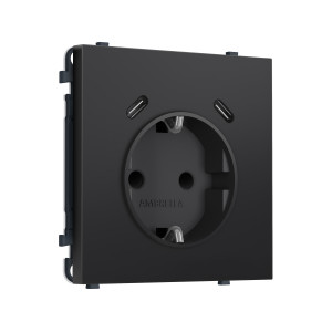 MS810510 Комплект механизма электрической розетки SIGMA Черный матовый 2USB СC 20W быст. зар. сз сш 16A-250V QUANT PRO SP8105, PR165