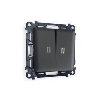 MA904030 Комплект механизма 2-кл проходного выключателя с подсветкой 3200K ALFA Графит мягкое касание QUANT AP9040, VM120, G22Y AMBRELLA VOLT