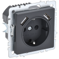 BRITE Розетка 1-местная с заземлением с защитными шторками 16А с USB AA 5В 3,1А РЮш10-2-БрГ графит IEK