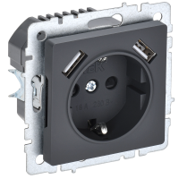 BRITE Розетка 1-местная с заземлением с защитными шторками 16А с USB AA 5В 3,1А РЮш10-2-БрГ графит IEK