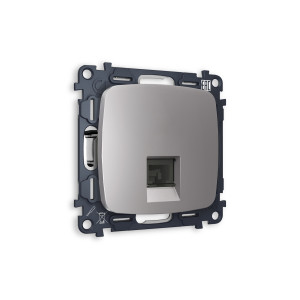 MO512010 Комплект механизма компьютерной розетки OMEGA Сталь матовый RJ-458P8C CAT6 с шторкой QUANT OP5120, VM188 AMBRELLA VOLT