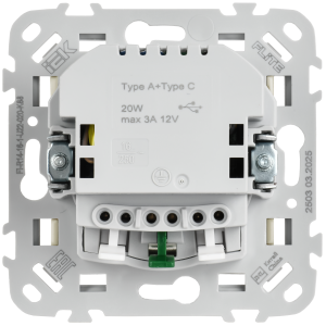 FLITE Розетка 1-местная с заземлением с защитными шторками 16А с USB A+C 20Вт безвинтовое крепление РСЮшс11-1-ФлЛ льняной IEK