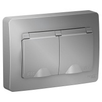 BLANCA С/У IP44 РОЗЕТКА двойная с заземлением со шторками, с крышками, 16А, 250В, АЛЮМИНИЙ BLNRS441123