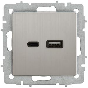 BRITE Розетка USB A+C 18Вт РЮ11-1-БрГН металл хром/никель IEK