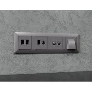 MA512510 Комплект механизма розетки компьютерной + TV оконечной RJ-45 с автоматической защитной шторкой ALFA Сталь матовый QUANT (AP5125, VM195) AMBRELLA VOLT