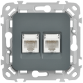 FLITE Розетка 2-местная компьютерная RJ45 категория 5Е UTP РК5е-2-0-ФлМА мокрый асфальт IEK