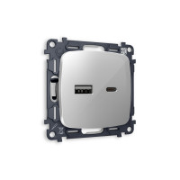 MO411010 Комплект механизма розетки OMEGA Серебро глянец 2USB AC 20W быстрая зарядка QUANT OP4110, VM177 AMBRELLA VOLT