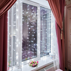 Гирлянда светодиодная Светодиодный Дождь 2.5х2м 300LED бел. 16Вт 230В IP20 свечение с динамикой провод прозр. Neon-Night 235-055