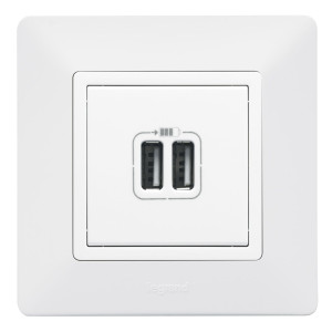Механизм розетки USB Valena Life 2 разъема 240В5В 2400мА с лиц. панелью бел. Leg 753412