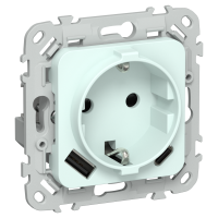 FLITE Розетка 1-местная с заземлением с защитными шторками 16А с USB A+C 20Вт РСЮшс11-0-ФлХЛ холодный лед IEK