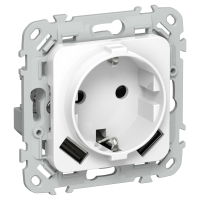 FLITE Розетка 1-местная с заземлением с защитными шторками 16А с USB A+A 3,1А РСЮша11-0-ФлБ белый IEK