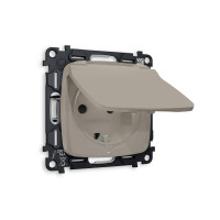 MO368010 Комплект механизма электрической розетки OMEGA Серо-бежевый матовый сз с шторками и крышкой IP44 QUANT OP3680, VM141 AMBRELLA VOLT