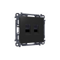 MA812110 Комплект механизма компьютерной двойной розетки RJ-45 8P8C CAT6 с автоматической защитной шторкой ALFA Черный матовый QUANT AP8121, VM189 AMBRELLA VOLT