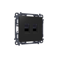 MA812110 Комплект механизма компьютерной двойной розетки RJ-45 8P8C CAT6 с автоматической защитной шторкой ALFA Черный матовый QUANT AP8121, VM189 AMBRELLA VOLT